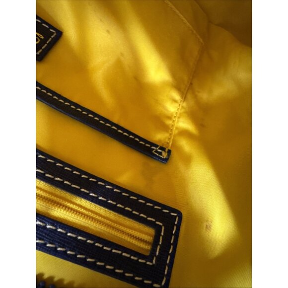 Dooney & Bourke DB Navy Blue White Shoulder Handbag Bag Tote Purse Zip Pockets - Picture 7 of 16